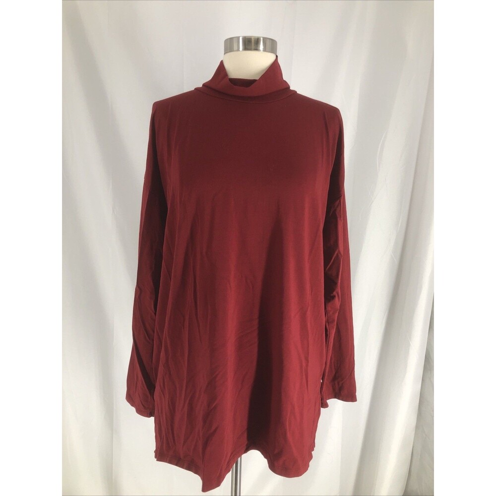 J.Jill Luxe Supima High-Low Turtleneck Tunic Red Large Cotton Modal Stretch